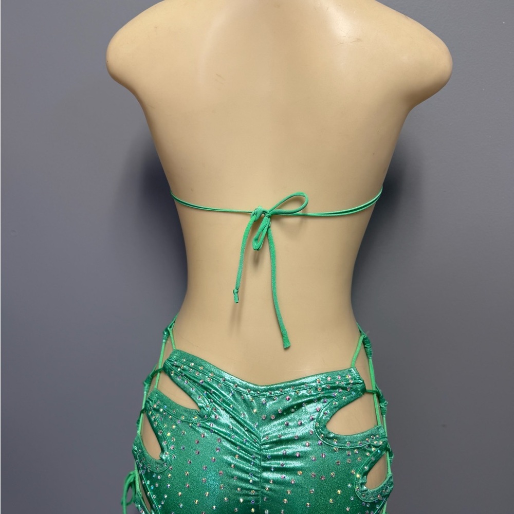 Green Rhinestone Halter Bodysuit - Picture 3 of 3